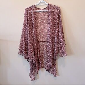 Hollister Burgundy Floral Paisley Open Kimono Top
